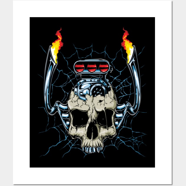 skull with car engine and nitro Wall Art by MuftiArt